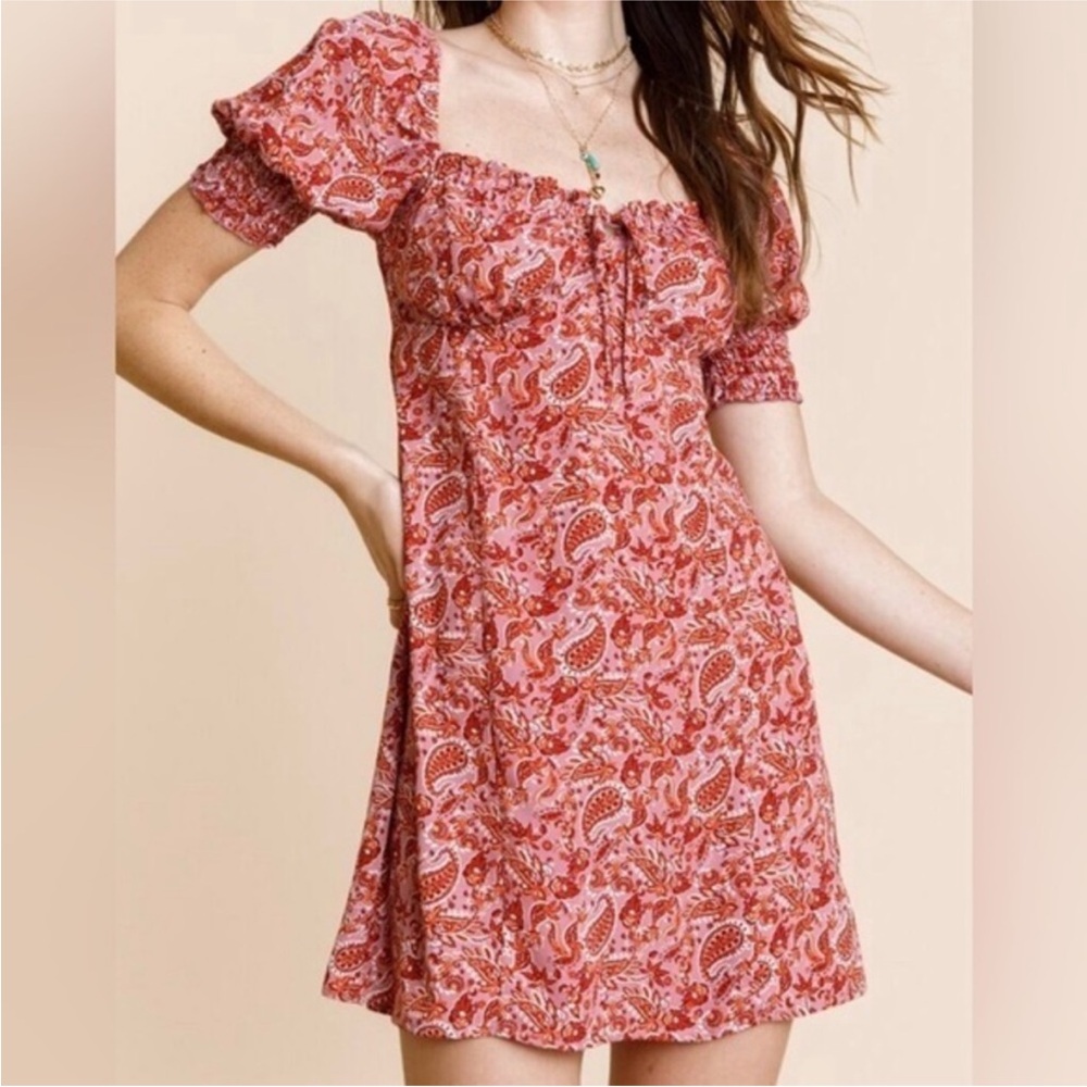 New Francesca’s Nicollet Paisley Bustier Mini Smocked Back Dress - M